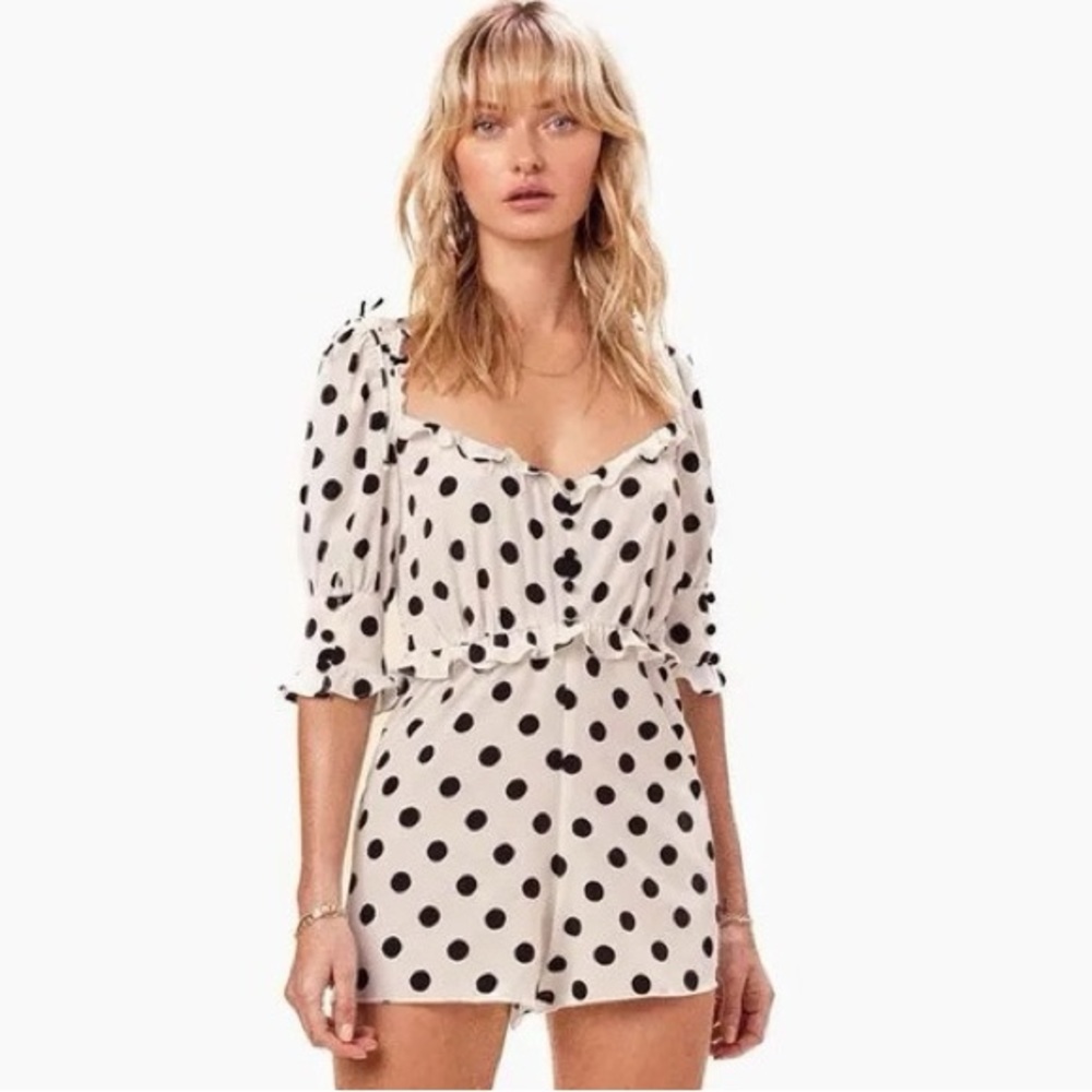 For Love & Lemons Lexington black and white polka dot romper